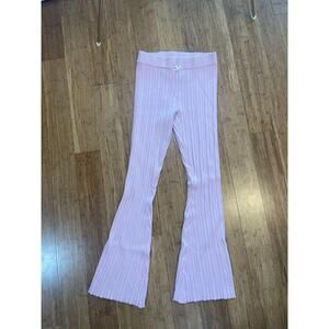 Pink Rose Ribbed Knit Flared Pants Small Light Pink